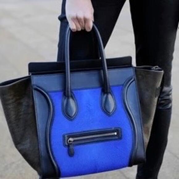 💎👑ULTRA RARE👑💎 Authentic CELINE Leather Mini Luggage Bag Blue - Picture 1 of 13